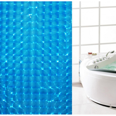 Штора для ванны ZALEL 3D с кольцами "Квадратики" (синий) 180*180