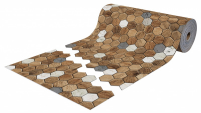 Ковровая дорожка icarpet PRINT антискользящая "Соты Дерево с мрамором" 0,8*15м