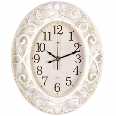 3126-007 Часы настенные овал корпус белый с золотом "Классика" Рубин