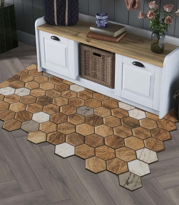 Ковровая дорожка SHAHINTEX DIGITAL PRINT антискользящая "Соты Дерево с мрамором" 0,8*15м (1110)