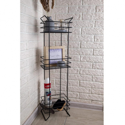 Стеллаж металлический напольный 3-х яруснвый Черный матовый (74*20*16) 4828-3ЧМ (1/6)