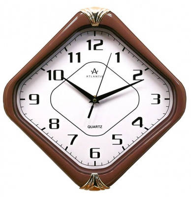 6400-TLD brown 260x260x44мм Часы настенные Atlantis