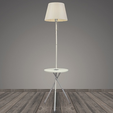 2068 WT белый/ бежевый абажур E27 h=1600 Торшер со столиком (2)