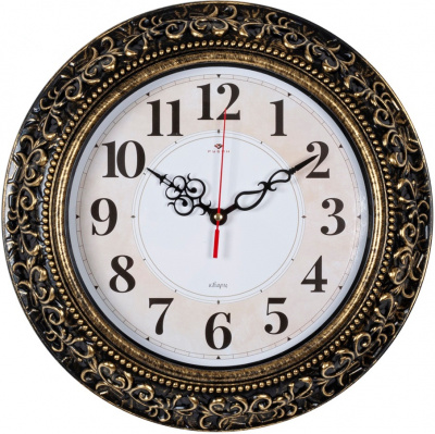 3524-007 Часы настенные круг D35см корпус чёрный с золотом "Классика" Рубин