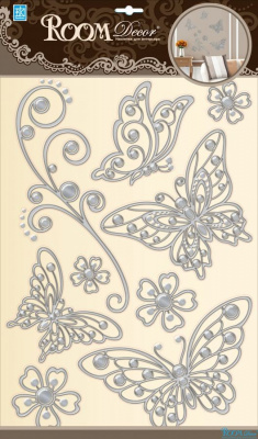 5802 POA  Декоративная наклейка "Бабочки ажурные серебро"