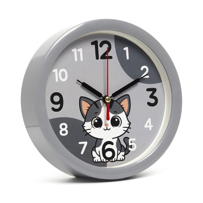 Будильник B4-057 кварц d=15см корпус серый "Котенок" Рубин