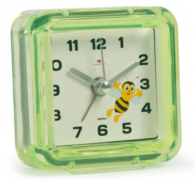 Будильник B1-010 7х7см корпус зеленый "Пчелка" Рубин