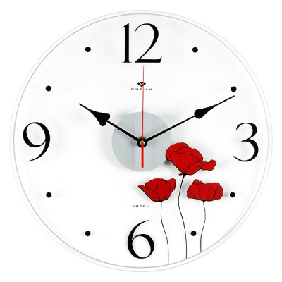 3433-002 Часы настенные прозрачные открытая стрелка "Маки" Рубин