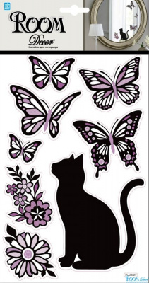 3402 PLA  Декоративная наклейка "Кошека с бабочками- мини"