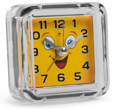 Будильник B1-015 7х7см корпус прозрачный "Смайлик" Рубин