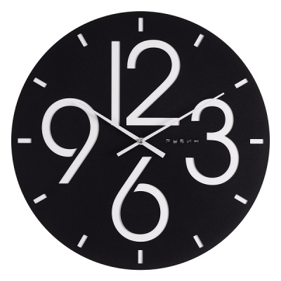 4011-001 Часы настенные из металла d=40 см открытая стрелка черный+белый "Цифры" Рубин