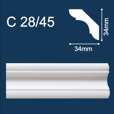 С28/45 Плинтус потолочный экструдированный Солид 2,0м (96) С28/45 Плинтус потолочный экструдированный Солид 2,0м (96)