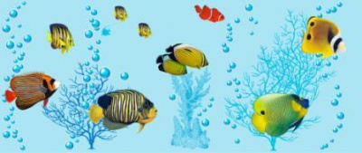 Штора для ванны Альфа-Стиль п/эт. Коралловые рыбы (голубой) 180х180 (1/40)