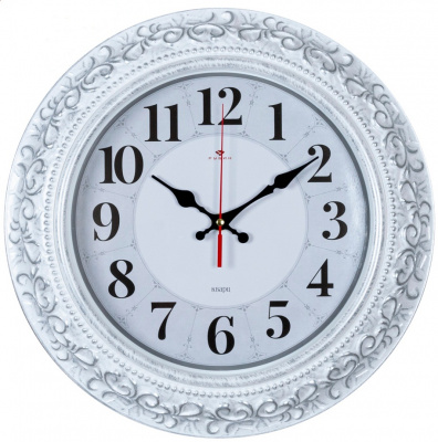 3524-006 Часы настенные круг D35см корпус белый с серебром "Классика" Рубин