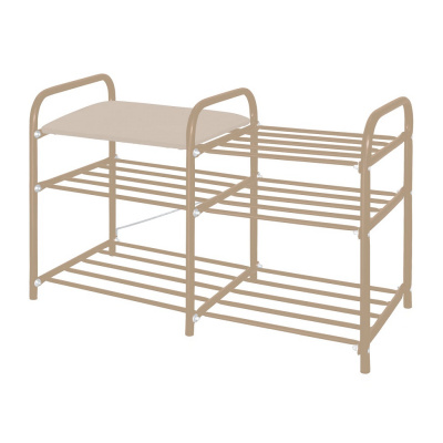 Этажерка для обуви НИКА "ЛЮКС 3" 3-х яр. с мягким сиденьем, разборная (800*330*500мм) слоновая кость/бежевый металлик ЭТЛ3-1/БЖ