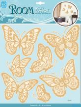 1407 CBA  Декоративная наклейка "Мерцающие бабочки золото"