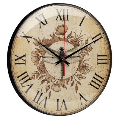 2526-011 Часы настенные круг d=25см основание черное "Винтаж" Рубин