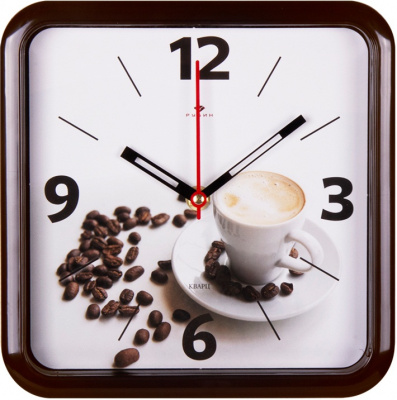 2223-108 Часы настенные квадрат 22х22см темно-коричневые "Кофе" Рубин