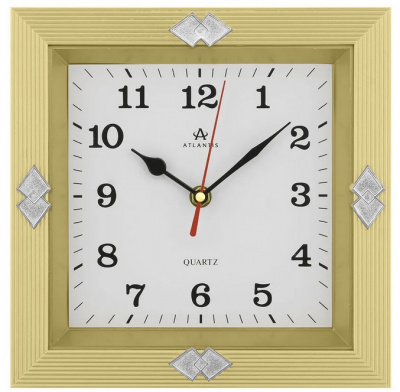 6050-TLD gold 239x238x40мм Часы настенные Atlantis