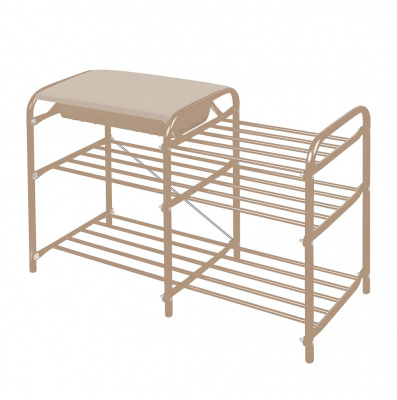 Этажерка для обуви НИКА "ЛЮКС 5-1" 3-х яр. с мяг.сид., ящик (790*330*510мм) слоновая кость/бежевый металлик ЭТЛ5-1/БЖ