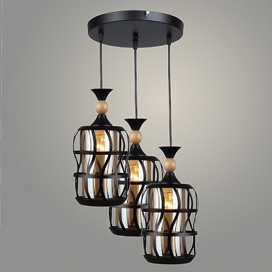 5340/3HQ BK+WOOD 3х40W E27 d350 h800 Светильник подвесной (1)