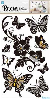 0911 PLA  Декоративная наклейка "Бабочки с цветами"