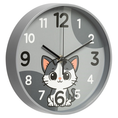 2019-009 Часы настенные круг d=19,5см серый "Котик" Рубин