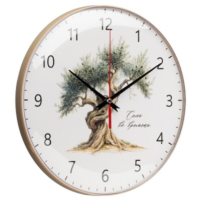 2526-012 Часы настенные круг d=25см основание бежевое "Оливковое дерево" Рубин