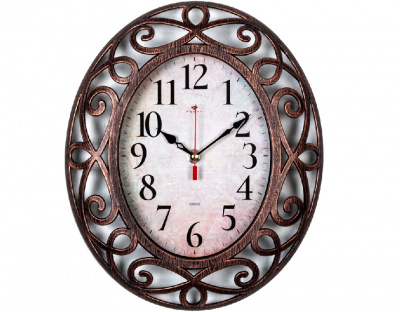 3126-004 Часы настенные овал 31х26 см черный с бронзой "Классика" Рубин