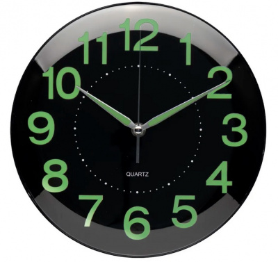 2526-010 Часы настенные круг d=25см основание черное "Светящиеся" Рубин