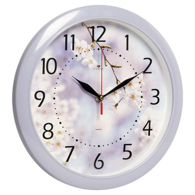 6026-037 Часы настенные круг d=29см сиреневый "Цветы" Рубин