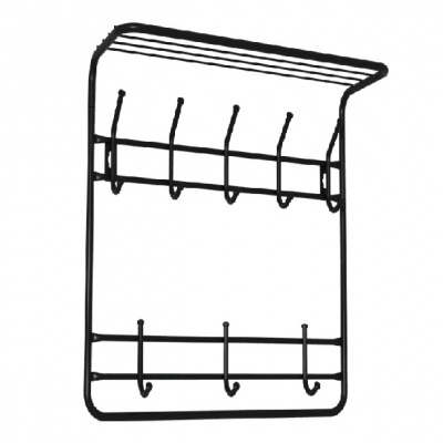 Вешалка настенная с полкой 2х ярусная (60*22*58см) 8 крючков черный (ЗМИ) ВСП 8 Ч 