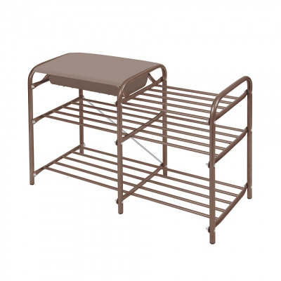 Этажерка для обуви НИКА "ЛЮКС 5-1" 3-х яр. с мяг.сиден., ящик (790*330*510мм) коричневый/коричневый ЭТЛ5-1/К