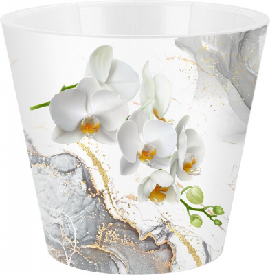 Горшок для цветов InGreen London Orchid Deco D160 мм, 1,6 л с дренажной вставкой, белая орхидея IG619610519 (16)