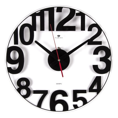 4041-002 Часы настенные прозрачные d=39 см открытая стрелка "Большие цифры" Рубин
