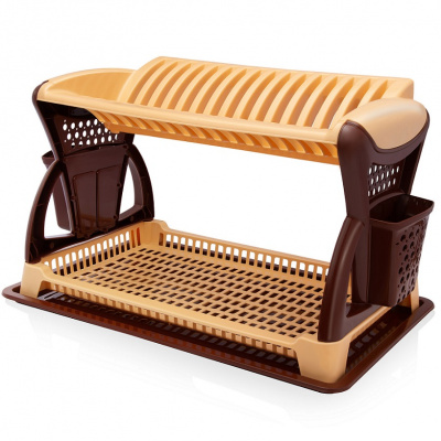 Сушка д/посуды "Эльф" двухъярусная (бежевый/коричневый) Э-065 (8) @С