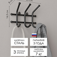 Вешалка настенная "Норма 3" черный (ЗМИ) ВН 64 Ч