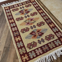 Коврик KILIM 1шт (60*120) хлопковый с бахромой UK2071 вишневый-кремовый
